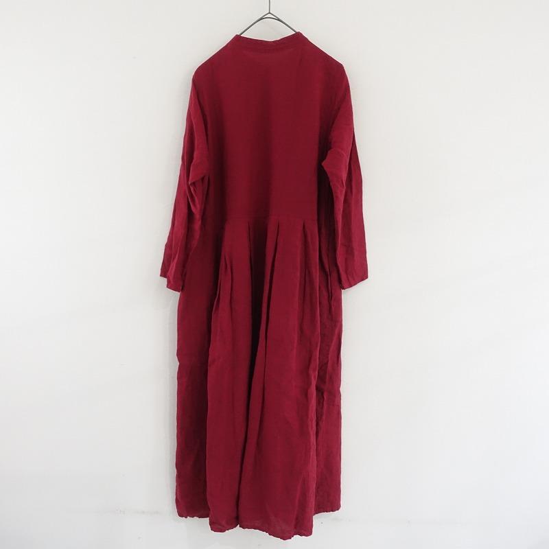 nest Robe（ネストローブ） *リネンYネックドレス*Fシャツワンピース赤