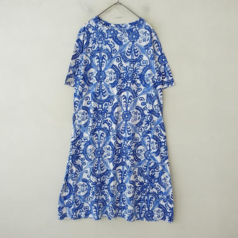 美品45rpm Rロゴ刺繍インディゴカットソーワンピース マキシ丈