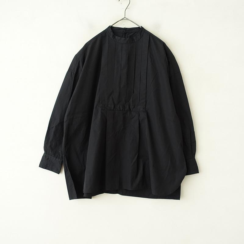 TOUJOURS（トゥジュー） *スタンドカラーコットンタックブラウス*1黒 