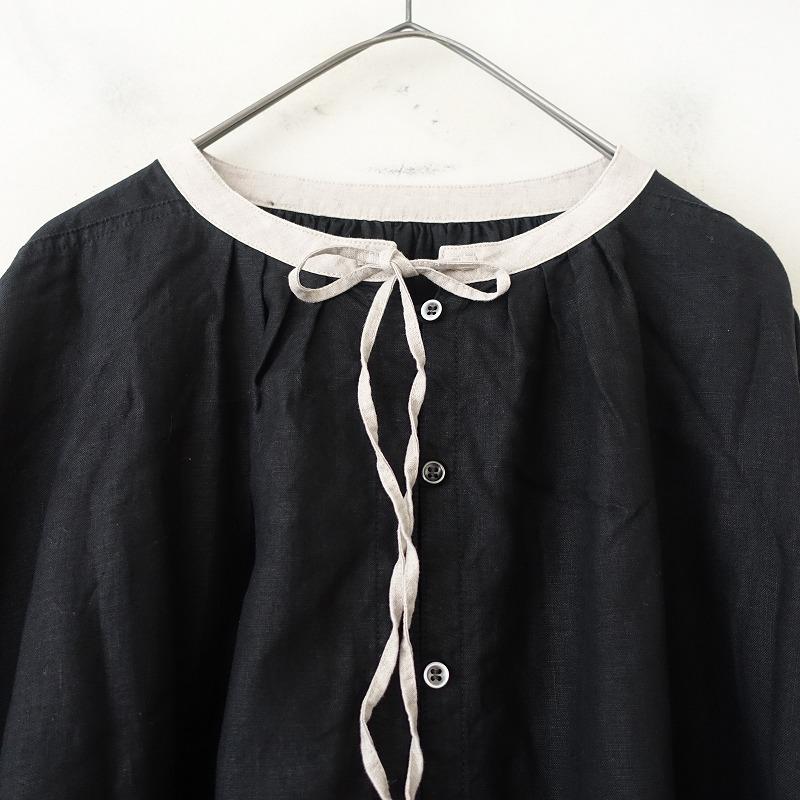 【新品】nest Robe ネストローブ　リネンスモックドレス　ワンピース　黒 nest Robe（ネストローブ） 【定価2.9万】ネストローブ *リネン