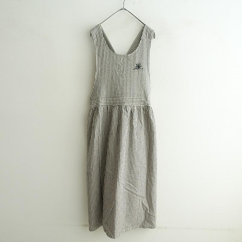 【美品】ジェーンスミス ジャンパースカート リネン ストライプ スリット 美品】ジェーンスミス ジャンパースカート リネン ストライプ