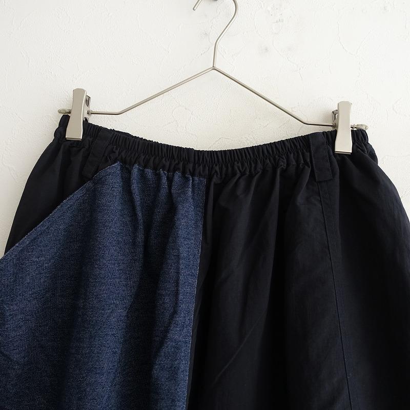 萌 モユル MOYURU *ナイロン×デニム 異素材切替サルエルパンツ*M-L
