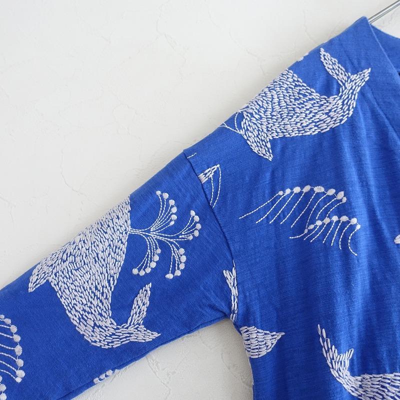 marble SUD（マーブルシュッド） *くじら刺繍前開きワンピース*ブルー