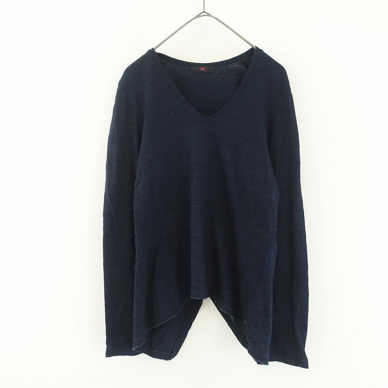 美品＊45R インディゴワイドスリーブブラウス 0 長袖 コットン綿 R刺繍 美品＊45R インディゴワイドスリーブブラウス 0 長袖 コットン綿