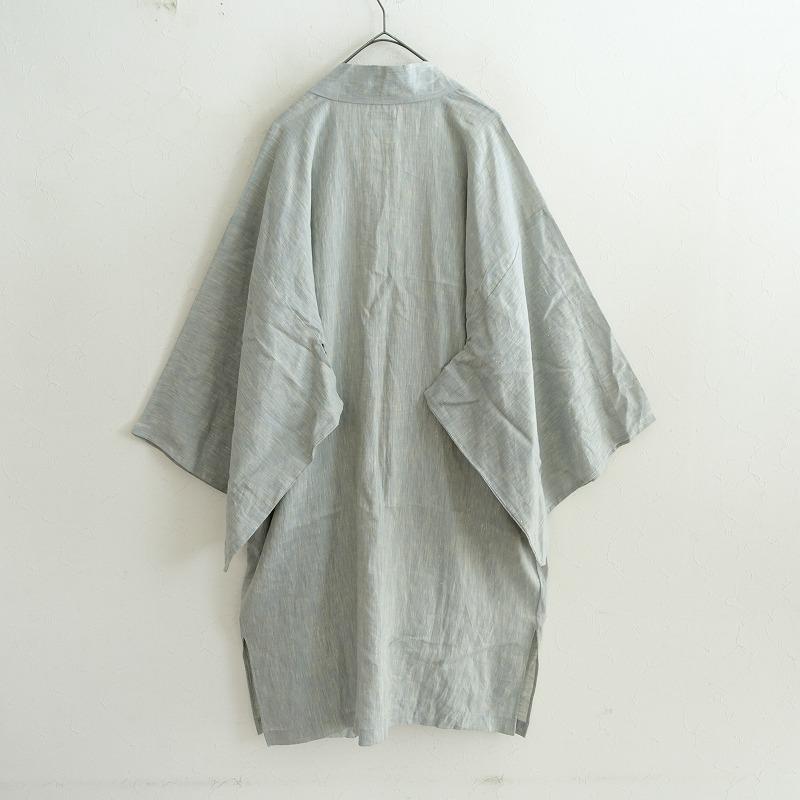 ソウソウ SOU *小袖羽織 長丈*Mサックス系ロング無地麻リネン