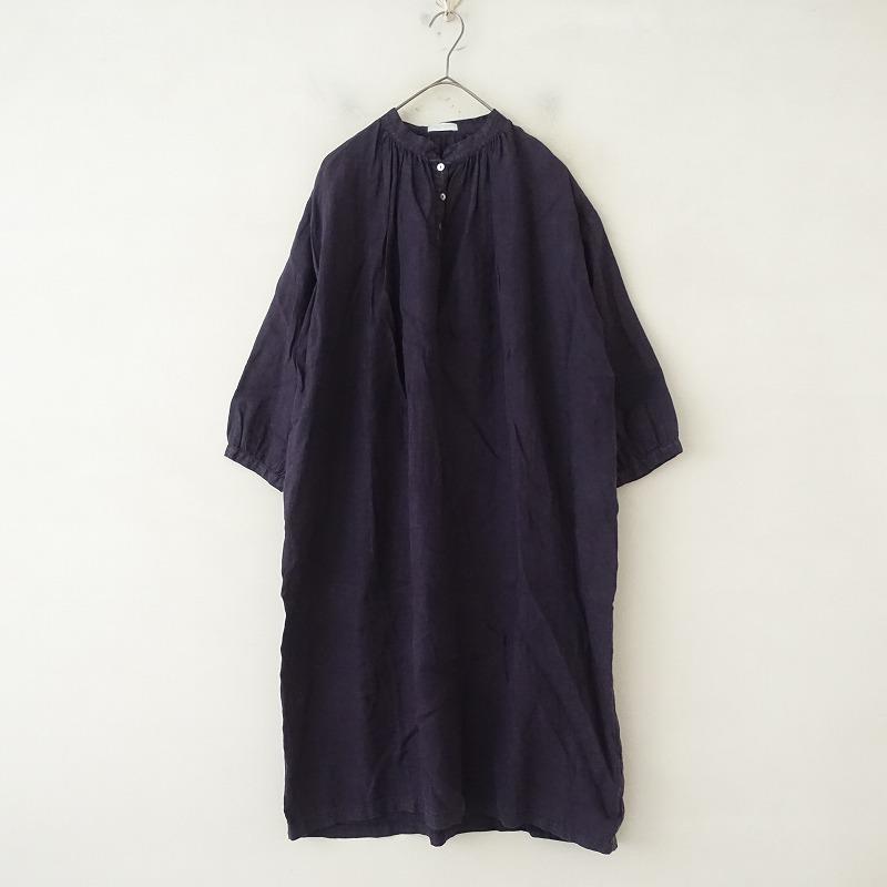 【美品】フォグリネンワーク 麻 バンドカラー シャツワンピース ロングワンピース フォグリネンワーク fog linen work *リネンスタンドカラーシャツ