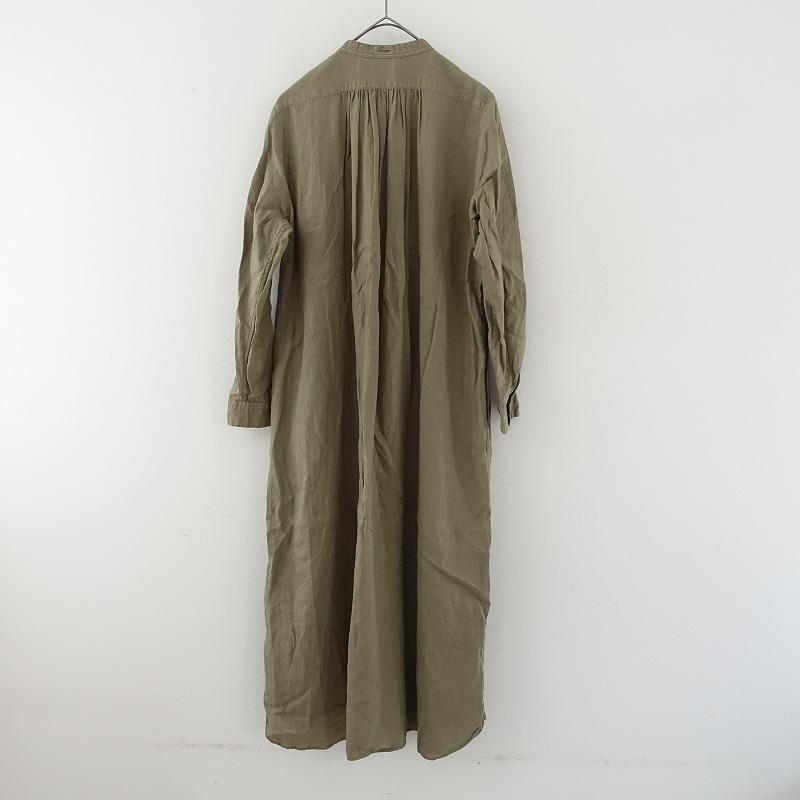 nest Robe│コットンリネン ロングワンピース ゆったり カーキ 洗える nest Robe（ネストローブ） *リネンピンタックバンドカラーシャツ
