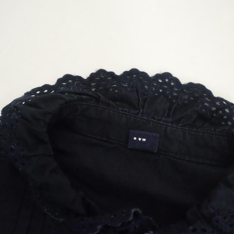 新品　45R インディゴダンプのカットワークフリルブラウス　藍染　M 新品45R インディゴダンプのカットワークフリルブラウス藍染M