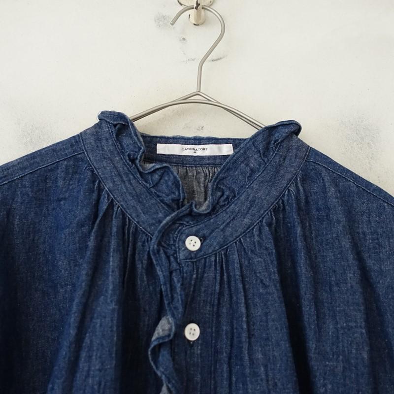 ラボレイトリー laboratory フリルデニムシャツ 麻混 フリーサイズ