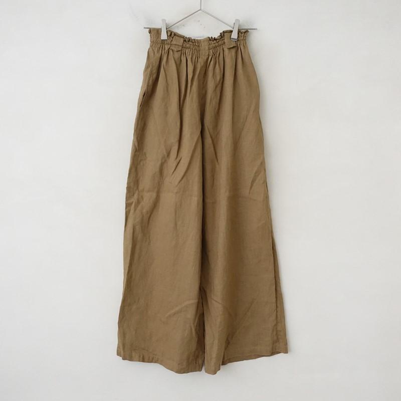 ワフ wafu *リネンワイドパンツ*ベージュカーキウエストゴム無地ロング
