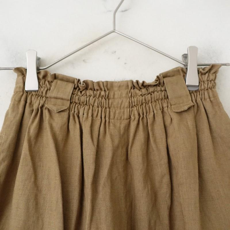 ワフ wafu *リネンワイドパンツ*ベージュカーキウエストゴム無地ロング