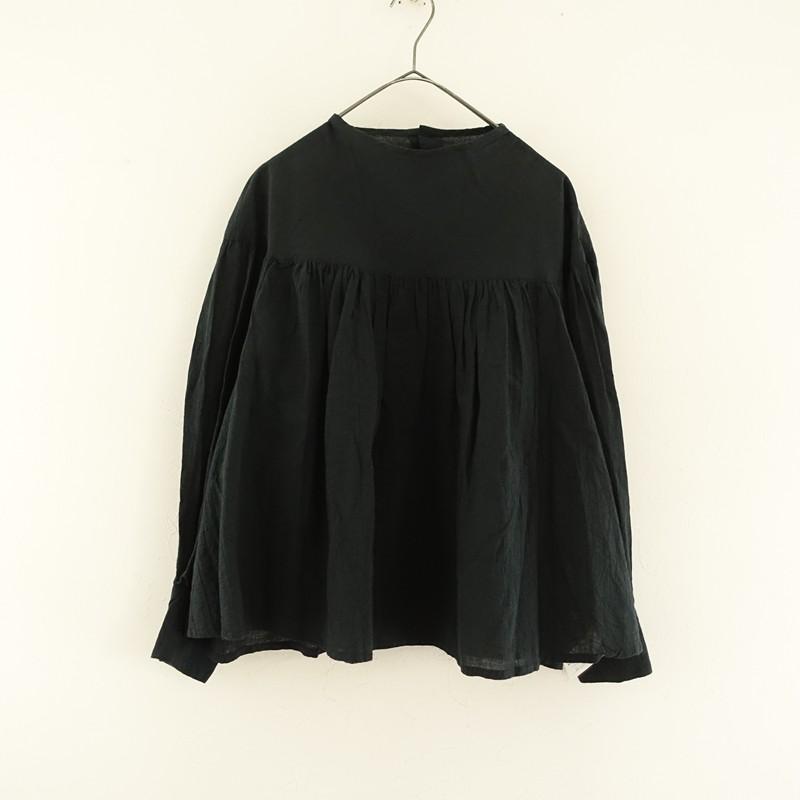 美品✨ヴェリテクール リネン100% ギャザー ブラウス 長袖 F ブラック Veritecoeur（ヴェリテクール） 【定価2.4万】ヴェリテクール *リネン