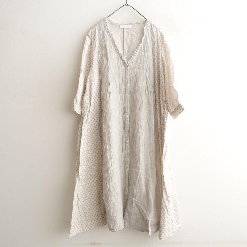 nest Robe（ネストローブ） *プリント切替Vネックフリンジシャツ 
