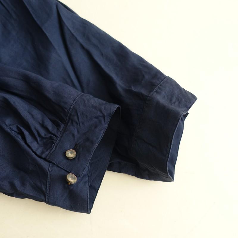 【2025/SS/定価6.1万】スズキタカユキ suzuki takayuki *Vネックドレス*ネイビー長袖ワンピース無地(33-2512-231)【21A62】の画像