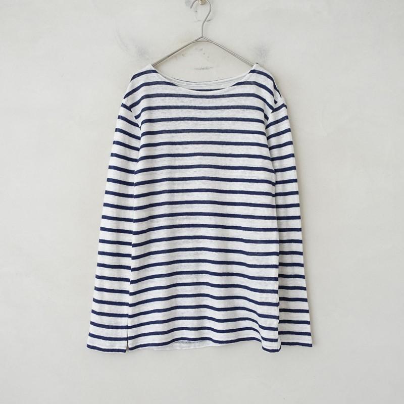 nest Robe（ネストローブ） *リネンニットボーダーボートネックプル 