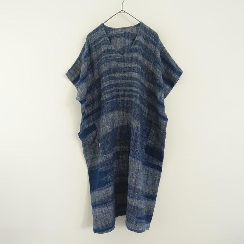 うさと usaato *藍染めVネックプルオーバーワンピース*ネイビー