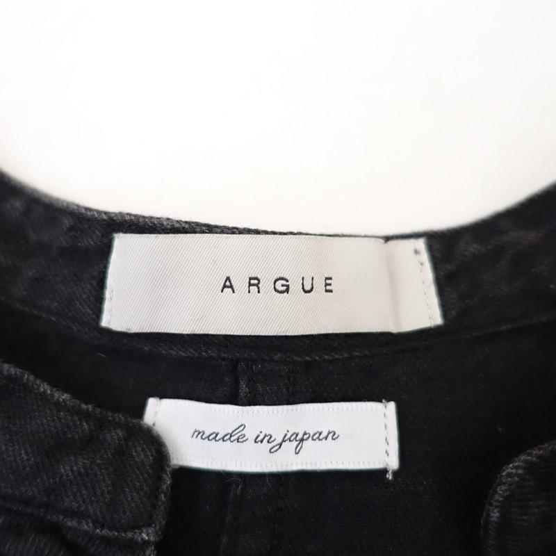 アギュー ARGUE *リネンコットンバンドカラースキッパーシャツ*F黒