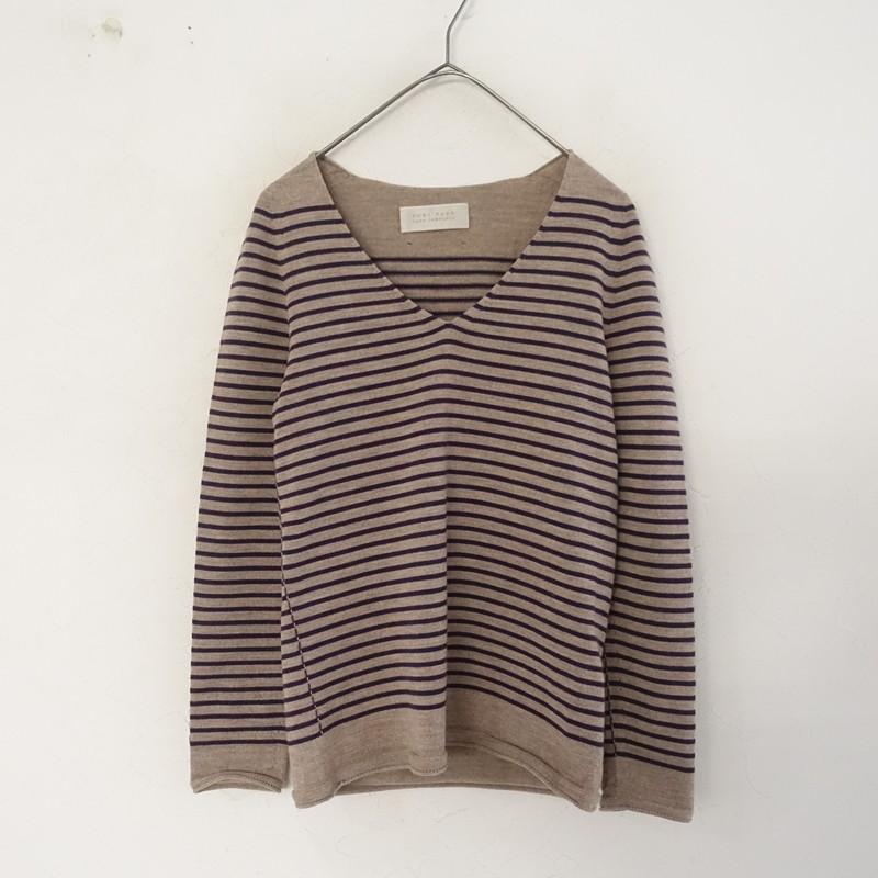 未使用☆40☆ホールガーメント☆ニット☆ユリパーク☆YURI PARK YURI PARK（ユリパーク） YURI+PARK *ウールニットボーダーVネックプル