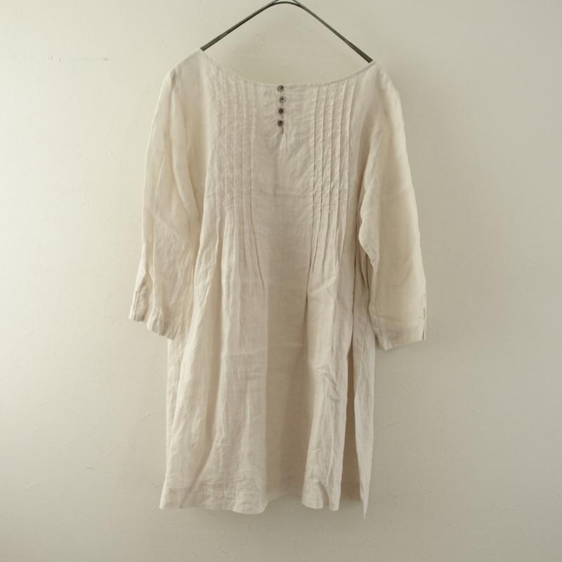 リゼッタ Lisette *リネンピンタックチュニック*38エクリュ7分袖麻無地