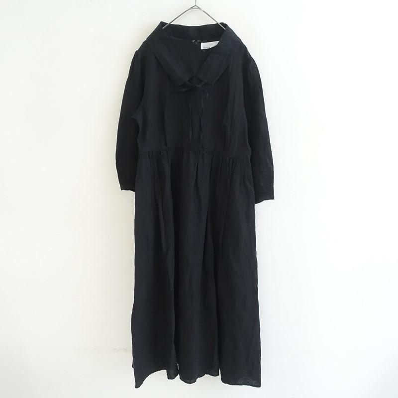 bulle de savon（ビュルデサボン） *リネンギャザー切替ワンピース*F黒