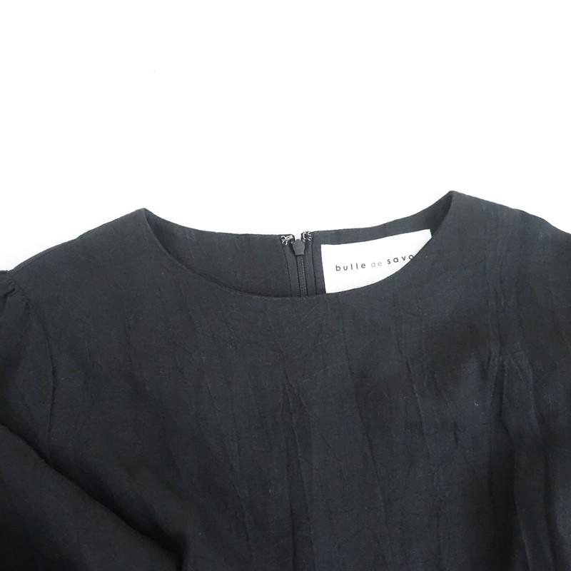 bulle de savon（ビュルデサボン） *リネンギャザー切替ワンピース*F黒