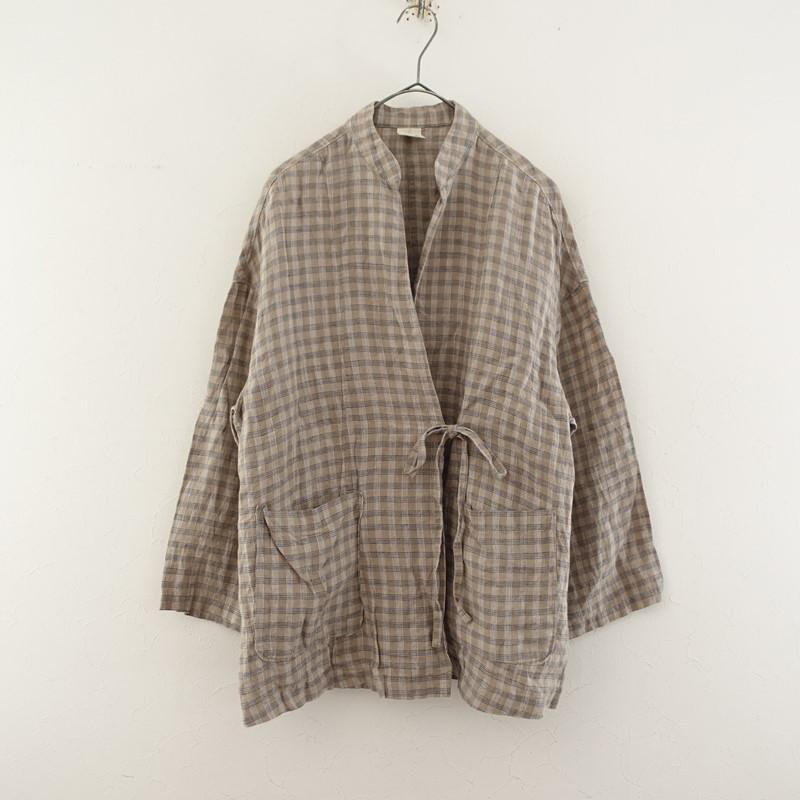 fig London（フィグロンドン） *リネンチェック羽織シャツ*Fグレージュ