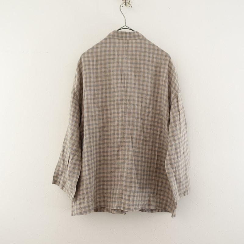 fig London（フィグロンドン） *リネンチェック羽織シャツ*Fグレージュ 