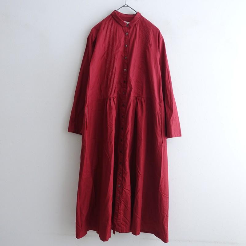 susuri ススリ *コットンピンタックシャツワンピース*1麻レッド長袖 