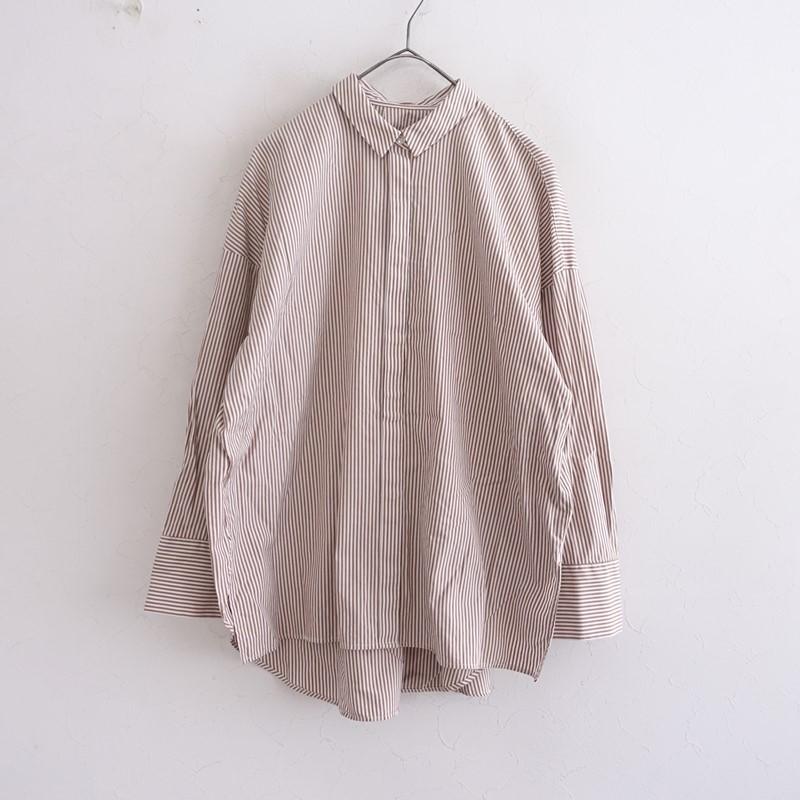 コレックス collex *ストライプシャツ*ブラウンホワイト長袖ブラウス 