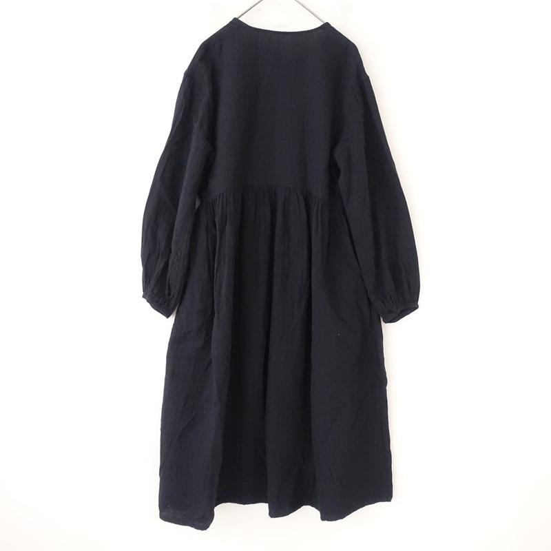 無印良品 MUJI *コットンカシュクールワンピース*L黒ブラックロング