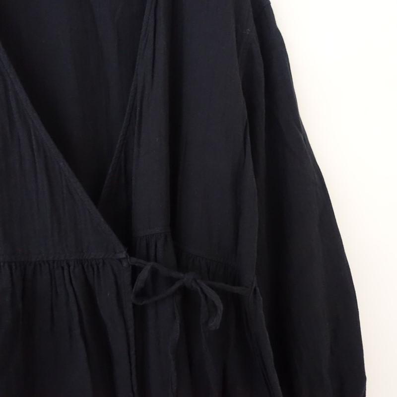 無印良品 MUJI *コットンカシュクールワンピース*L黒ブラックロング