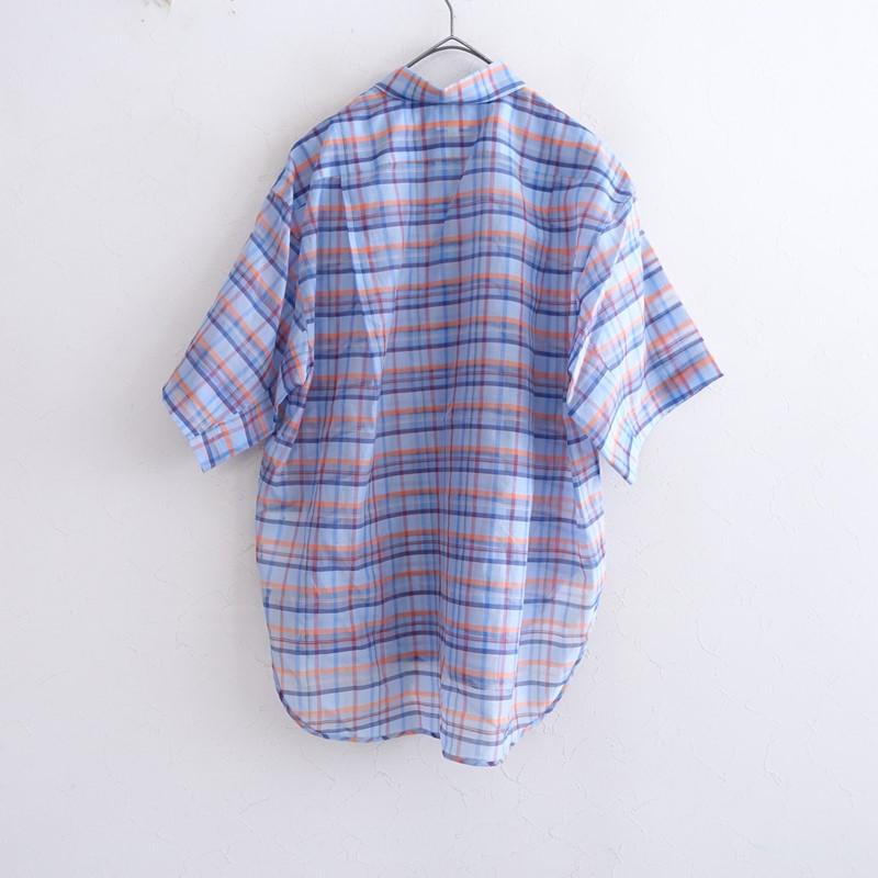 BLAMINK ブラミンク SUMMER オーガンジー チェック シャツ ブルー BLAMINK 【定価9.3万】ブラミンク *SUMMER オーガンジーチェックシャツ