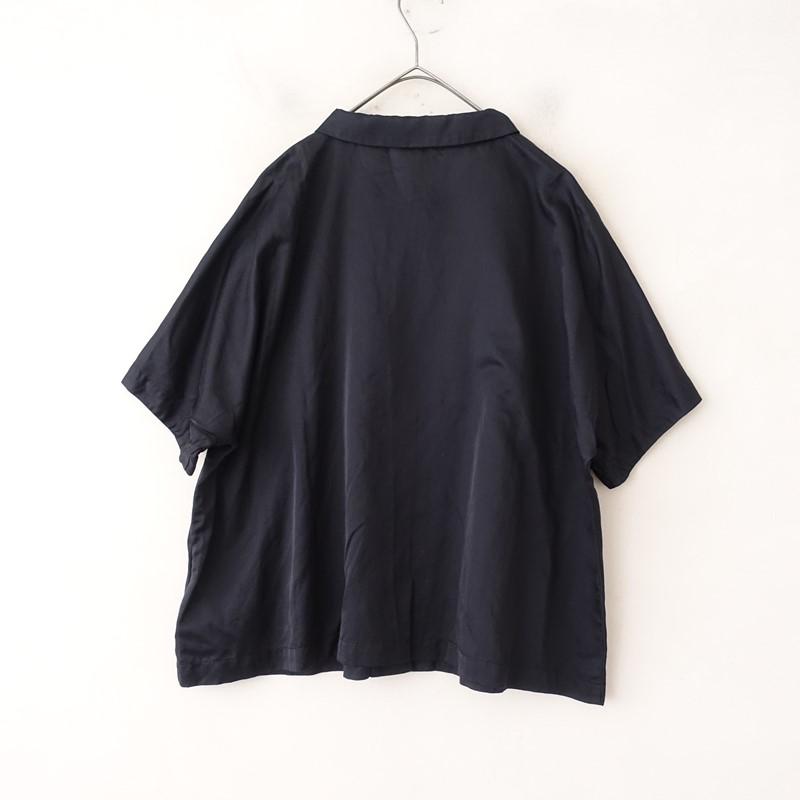 nest Robeネストローブリネン100％ 半袖シャツ ブラック フリーサイズ nest Robe（ネストローブ） *コットンシルク半袖ワイドシャツ*ブラック