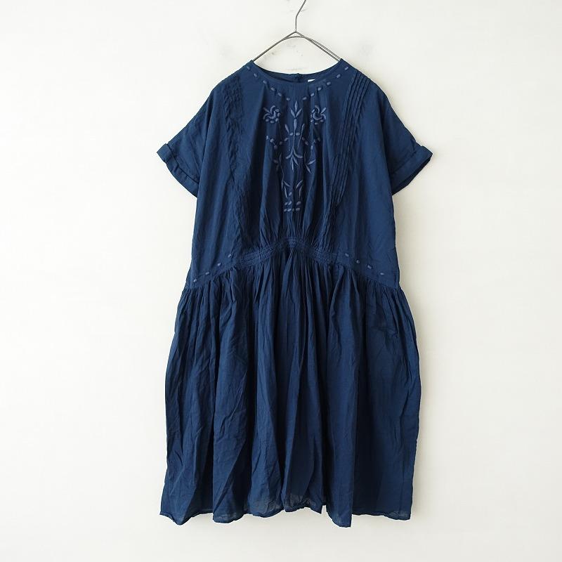 ネセセア nesessaire★スワトウ刺繍ワンピース ネイビー スカラップ ネセセア nesessaire☆スワトウ刺繍ワンピース ネイビー