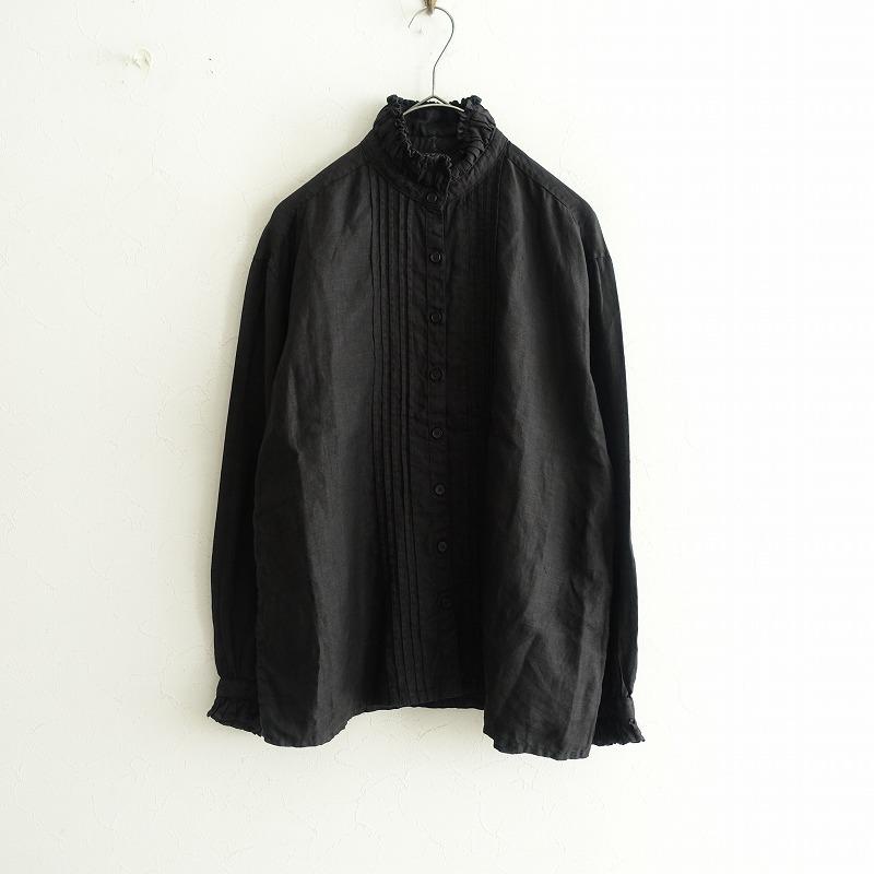 染】マキマロ *スタンドフリルピンタックブラウス*スミクロ墨黒シャツ