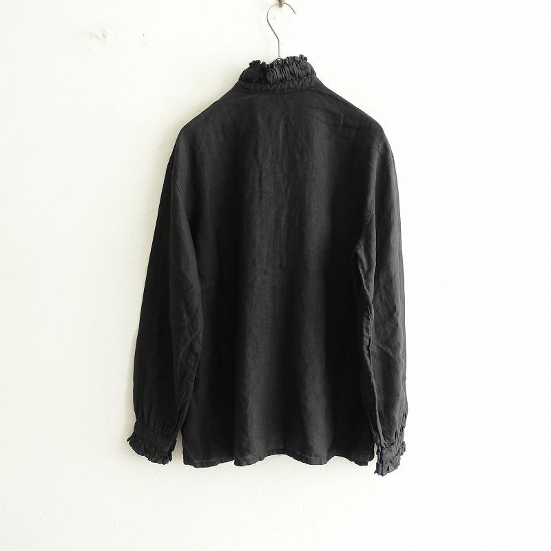 染】マキマロ *スタンドフリルピンタックブラウス*スミクロ墨黒シャツ 