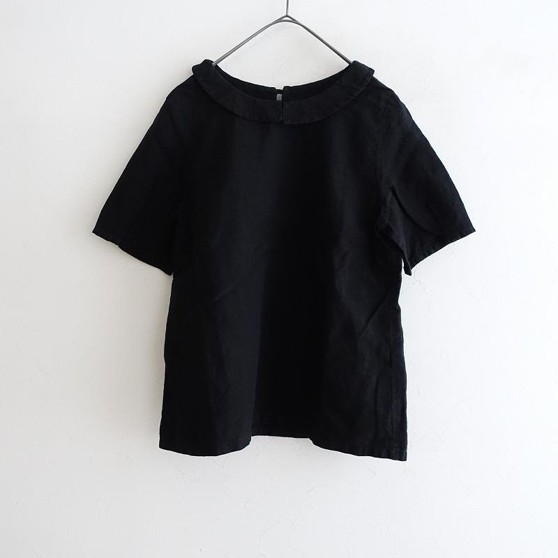 ヤンマ産業 半袖リネンブラウス YAMMA 【染】ヤンマ産業 *リネン半袖プルオーバーブラウス*麻ブラック