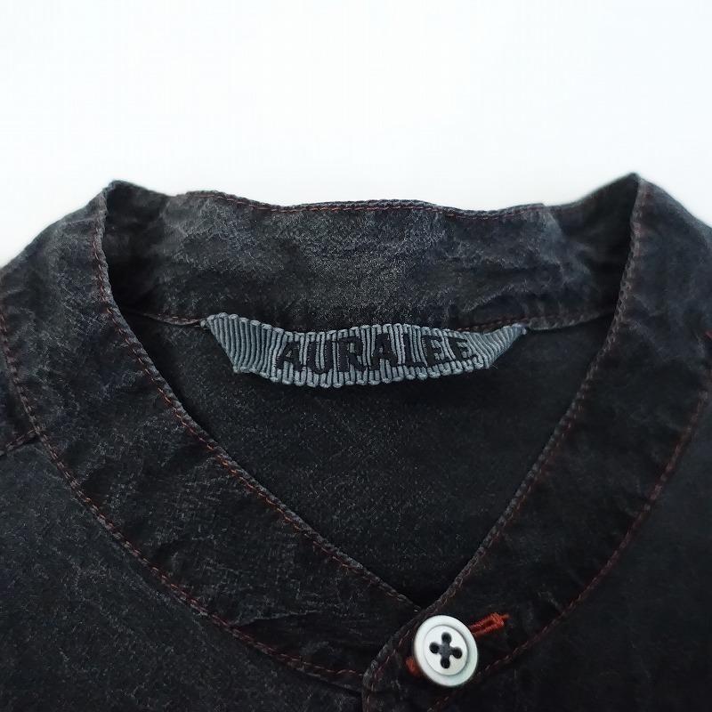AURALEE 【染】オーラリー *シルクバンドカラーシャツ*0絹スミクロ墨黒  
