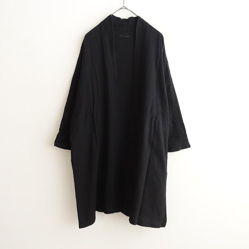 美品　定価40700円　evam eva ロングカーディガン evam eva vie 【染】エヴァムエヴァ *コットンリネンローブ*ブラック黒