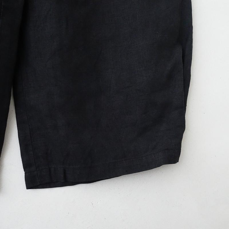 染】ワフ wafu *リネン裾タックワイドイージーパンツ*麻ブラック黒ゴム