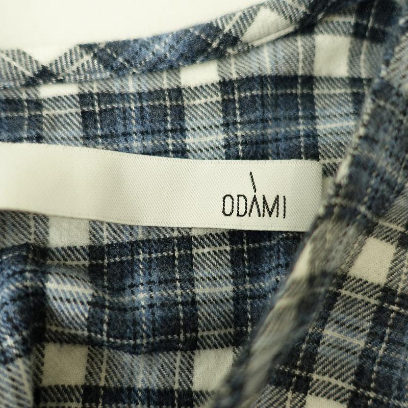 ODAMI オダミ　コットン　ブラウス　ドロップショルダー　花柄　オカイユ オダミ ODAMI *チェックブラウス*Sシャツフランネル綿コットン青ブルー