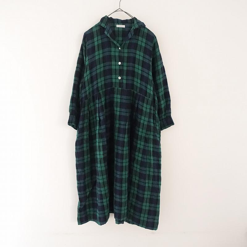フォグリネンワーク fog linen work×hal *チェックワンピース*長袖 