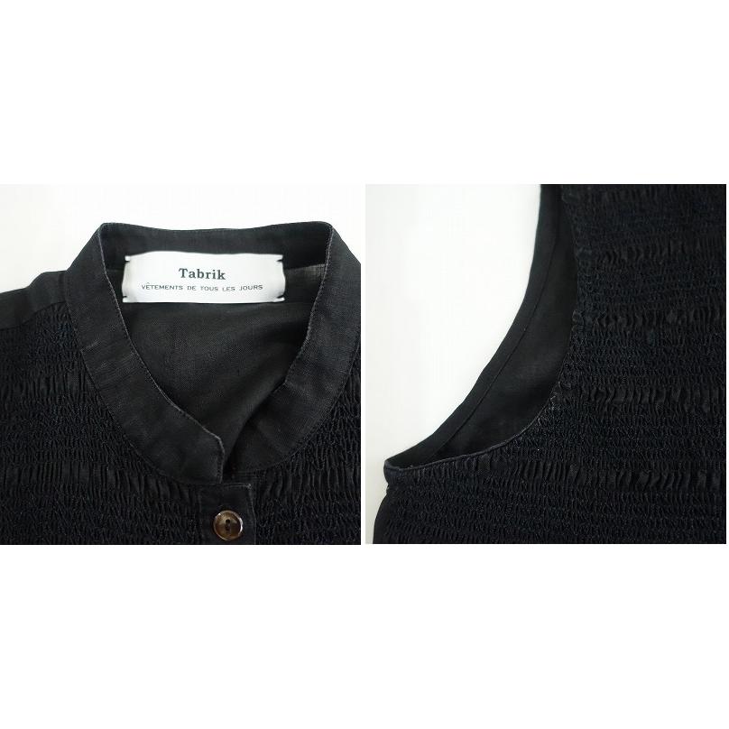 Tabrik タブリク *シャーリング刺繍ワンピース*ノースリーブ麻リネン黒