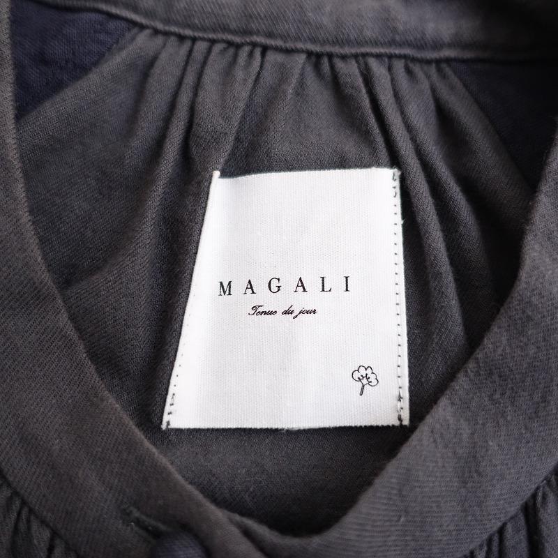 MAGALI マガリ　長袖ロングワンピース　切替バンドカラーワンピース　ギャザー MAGALI マガリ リネンタックギャザーワンピース #アンバー