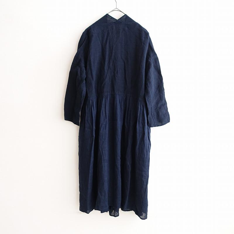 美品】ポプリ pot-pourri *リネンカシュクールワンピース*長袖ギャザー 