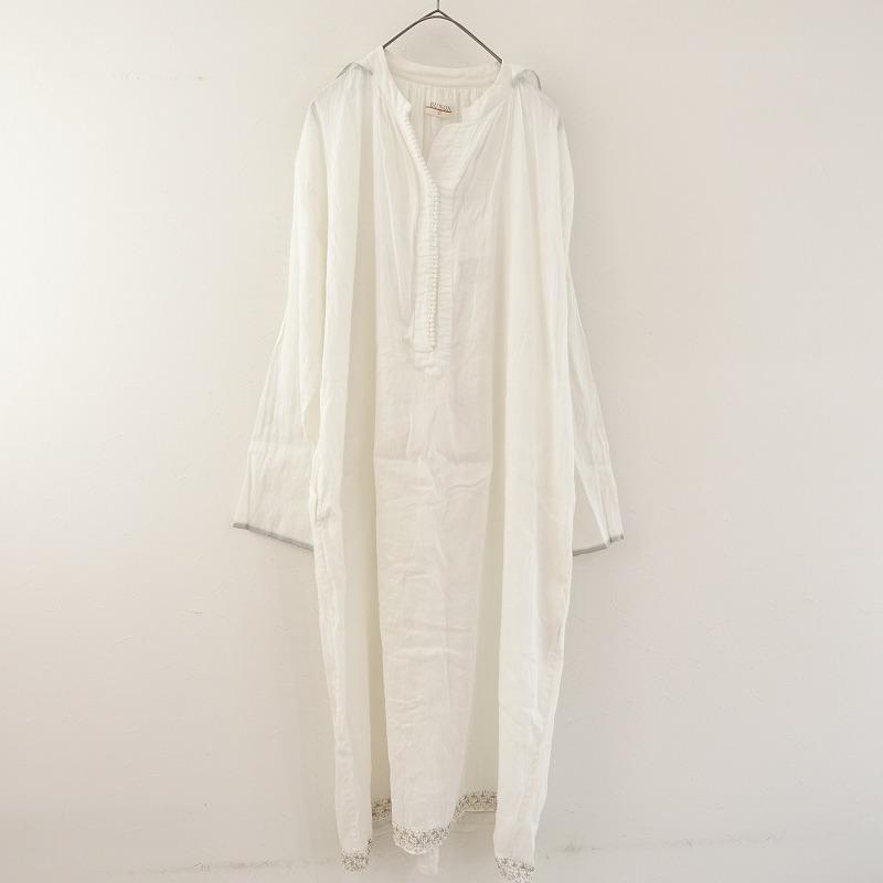 ブノン BUNON *フードギャザードレス*F刺繍ワンピース麻綿リネン