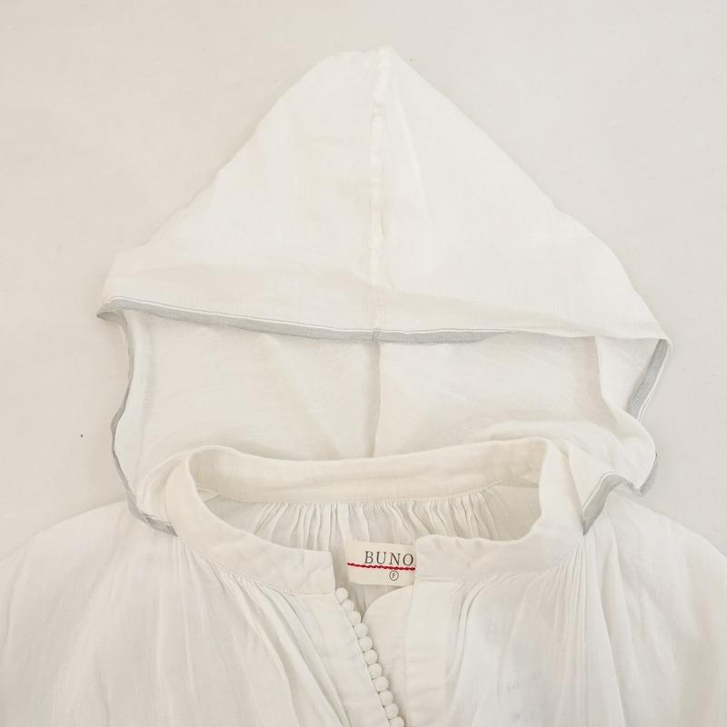 ブノン BUNON *フードギャザードレス*F刺繍ワンピース麻綿リネン