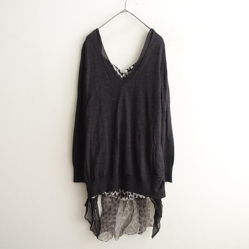 sacai サカイ　レオパード　ワンピース 中古・古着通販】sacai (サカイ) レオパードドッキングニットドレス