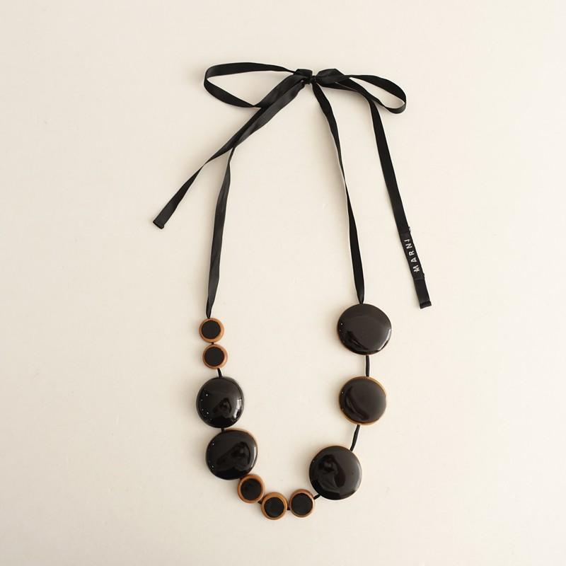 マルニ MARNI *ネックレス*ブラックブラウンリボンサークルモチーフ