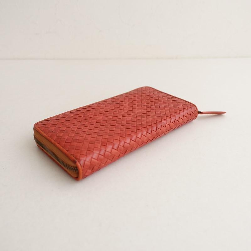ゲンテン genten *メッシュ 長財布*レザー革ピンクレッドハンドメイド 